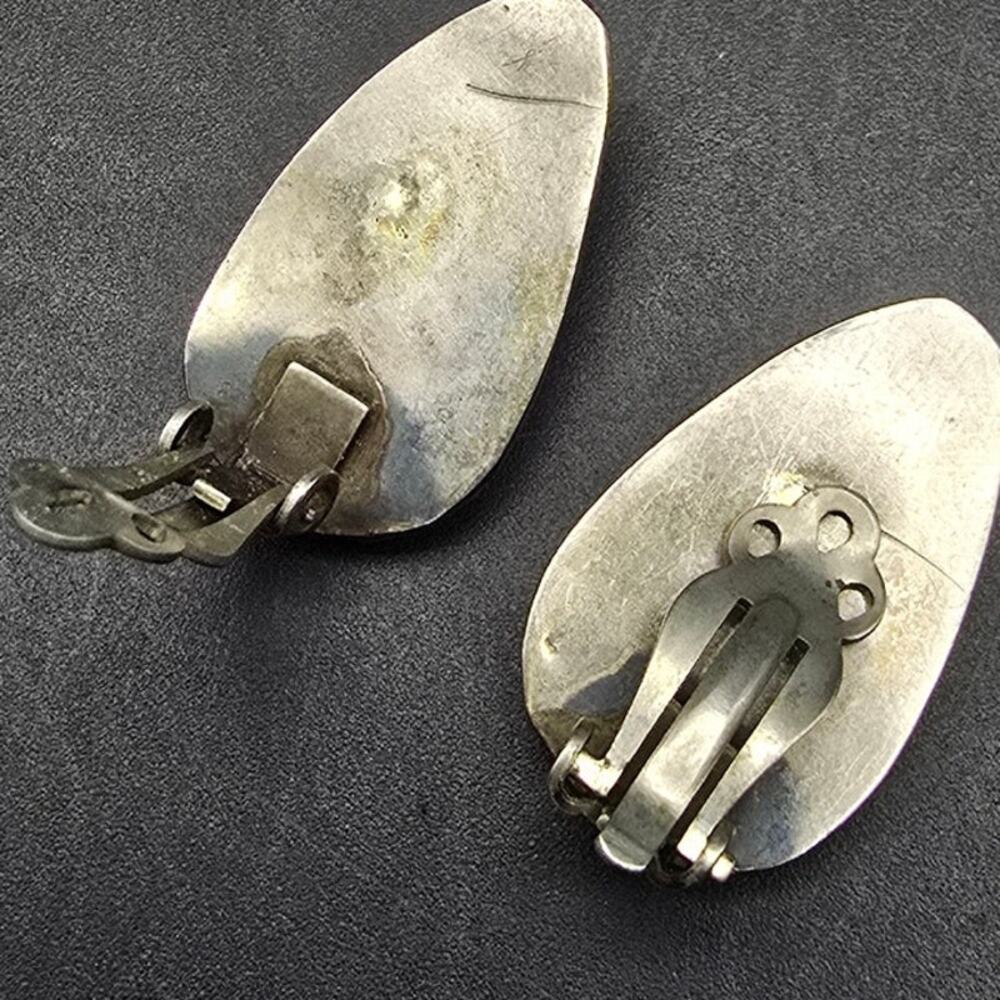Vintage Sterling Silver Turquoise Clip On Earrings Tear Drop - Picture 4 of 8